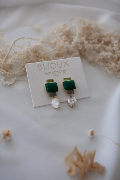 Emerald City Diamante Pearl Earrings