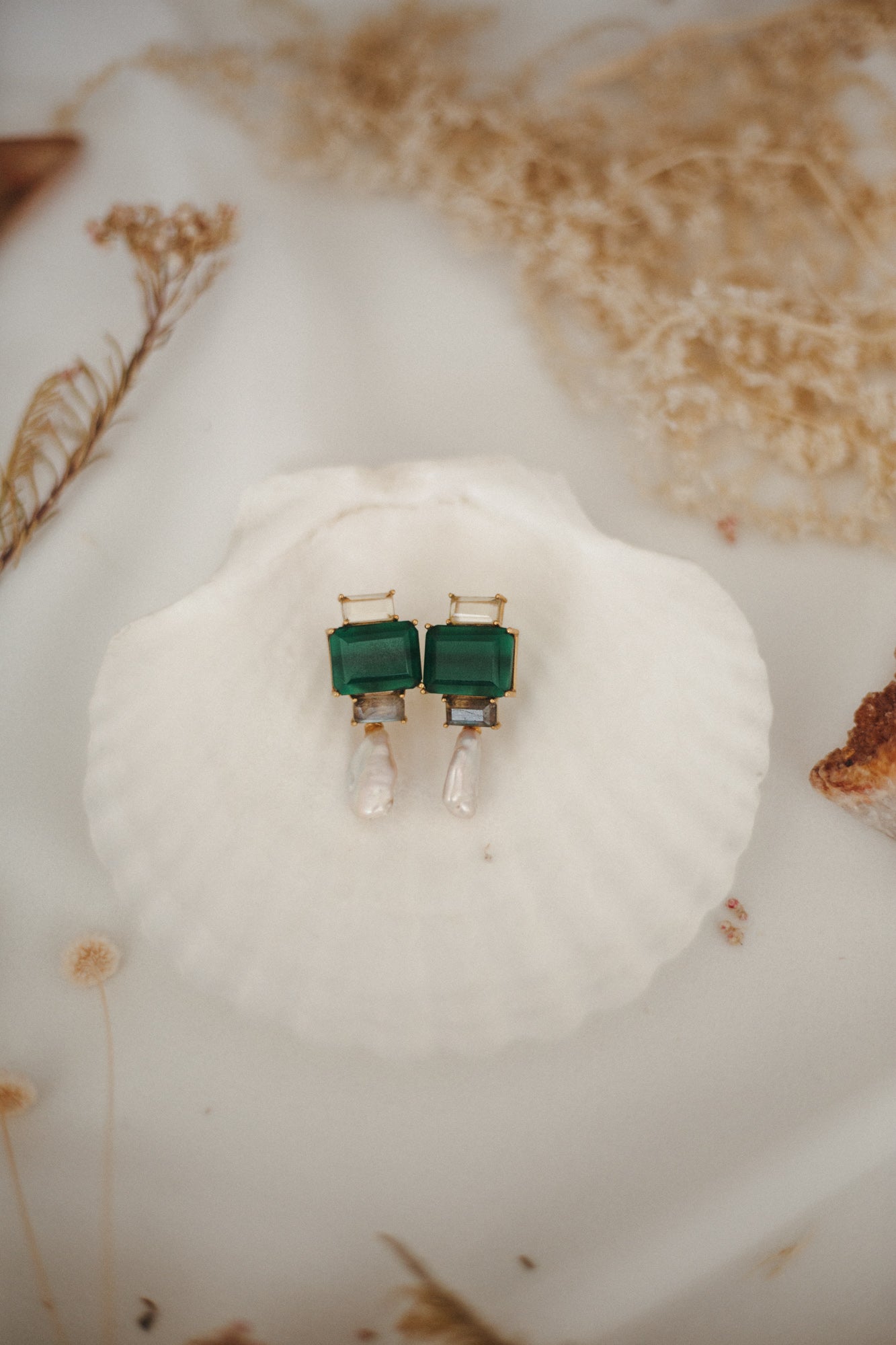 Emerald City Diamante Pearl Earrings