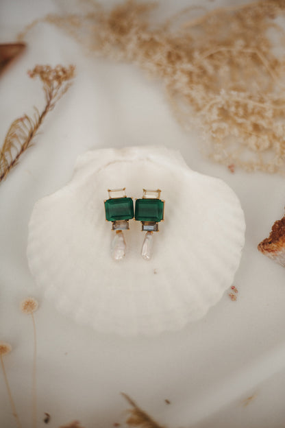 Emerald City Diamante Pearl Earrings