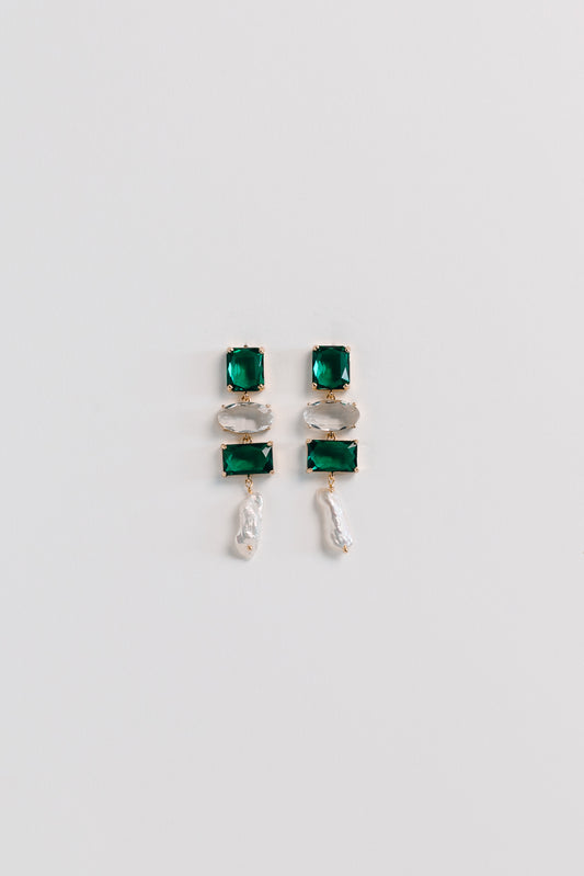Emerald City Diamante Pearl Earrings