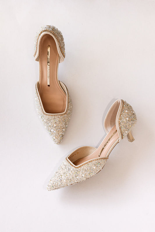 Violet Beaded Kitten Heels