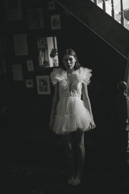 Sadie Bosworth Atelier Stardust Tulle Mini Party Dress Off-White