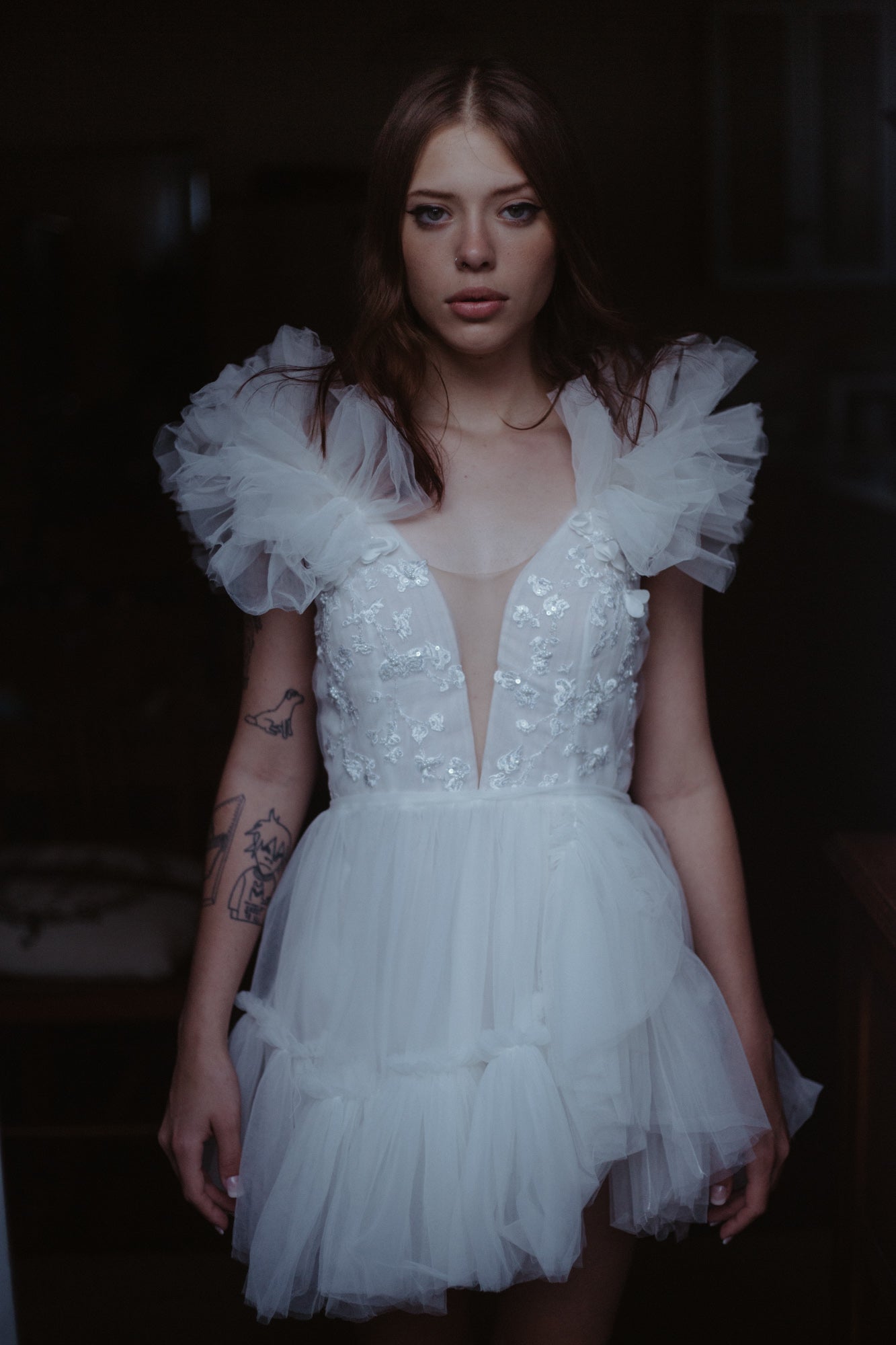 Sadie Bosworth Atelier Stardust Tulle Mini Party Dress Off-White
